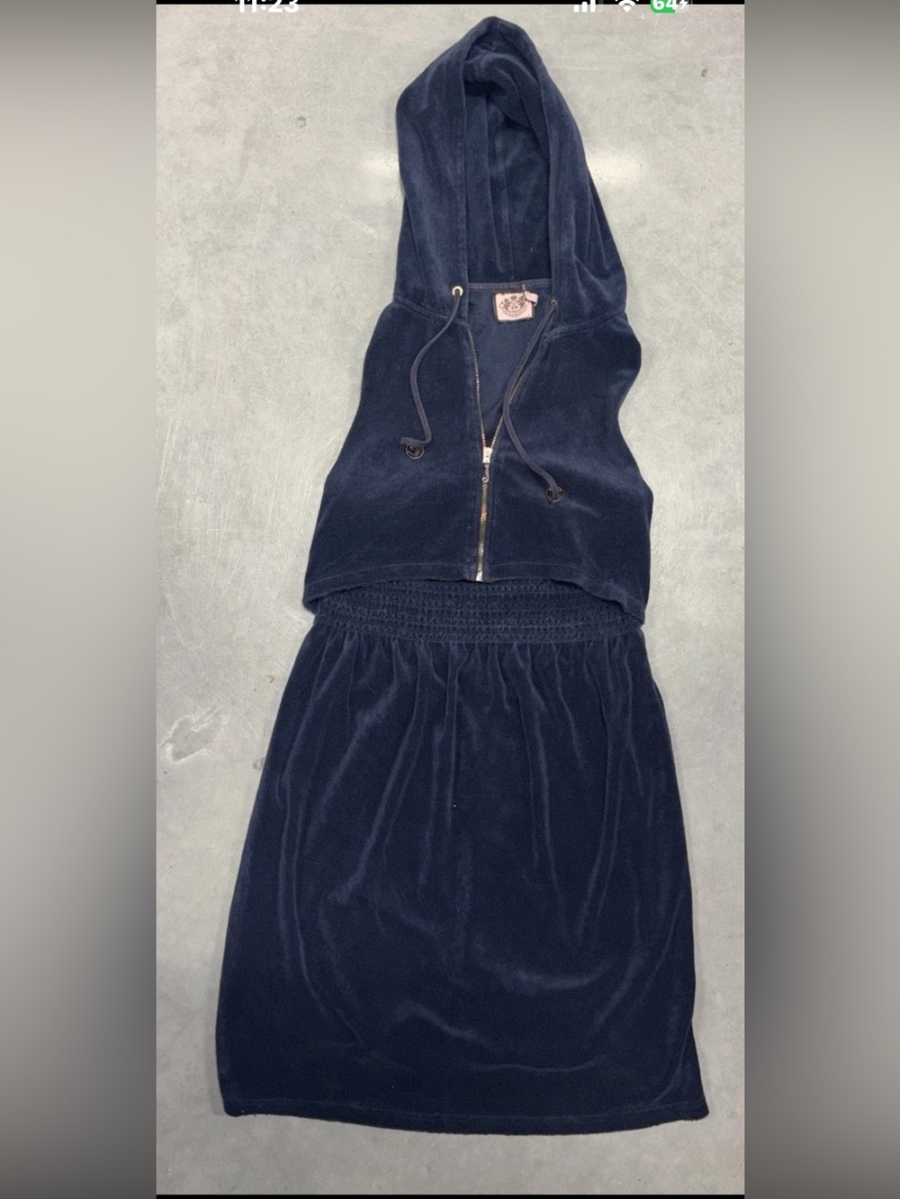 Juicy Couture VTG Made In USA Blue Terry Cloth Hooded Dress SZ.L J Zip Cover Up
